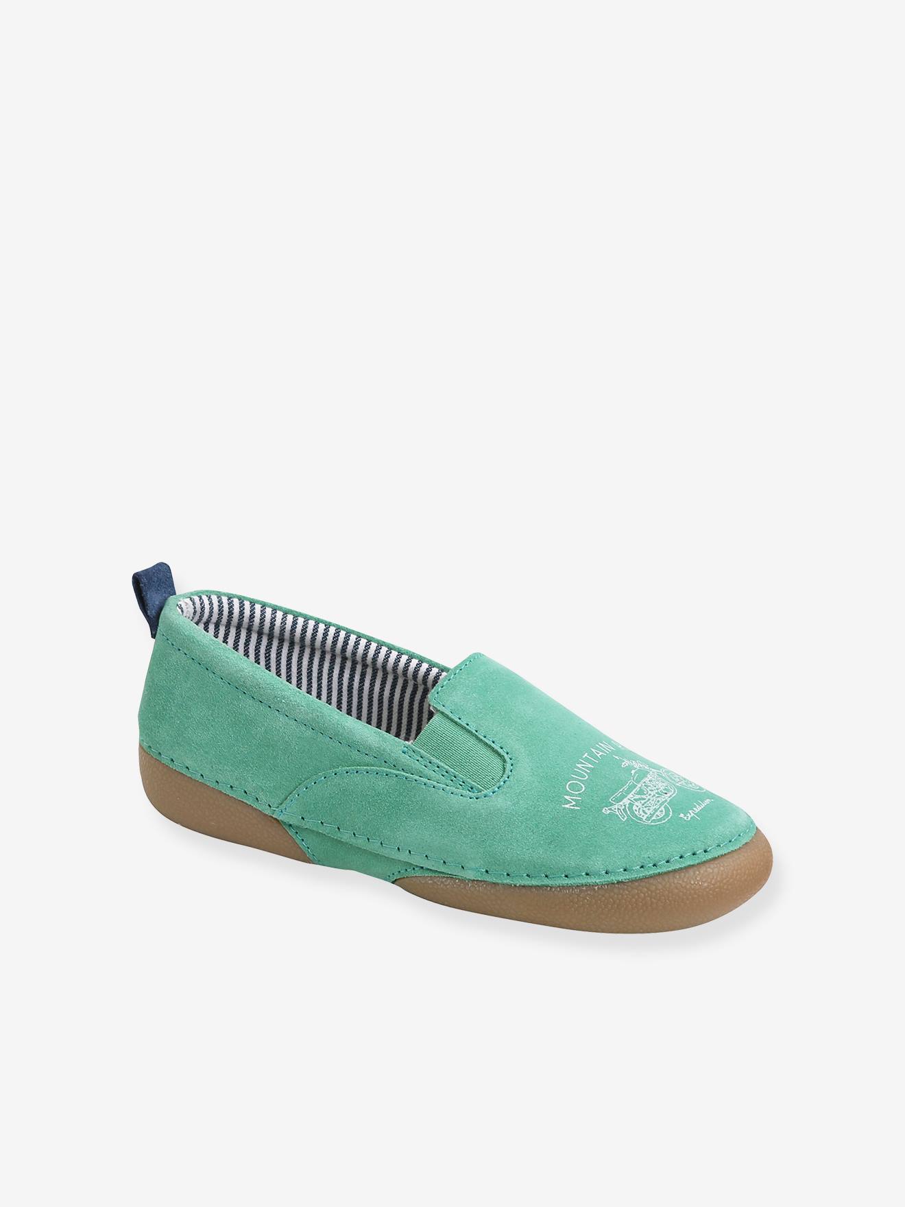 Chaussons élastiqués garçon en cuir vert