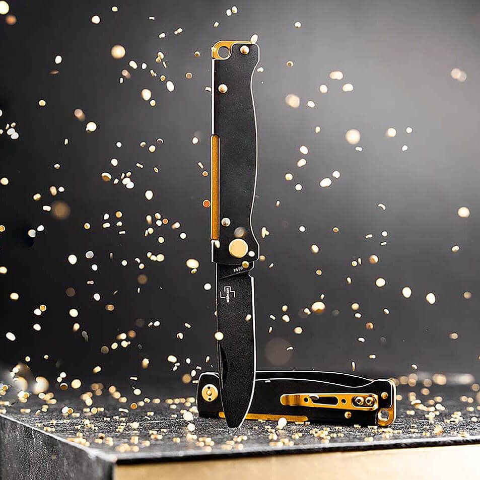 Taschenmesser Atlas Black Stonewash Brass