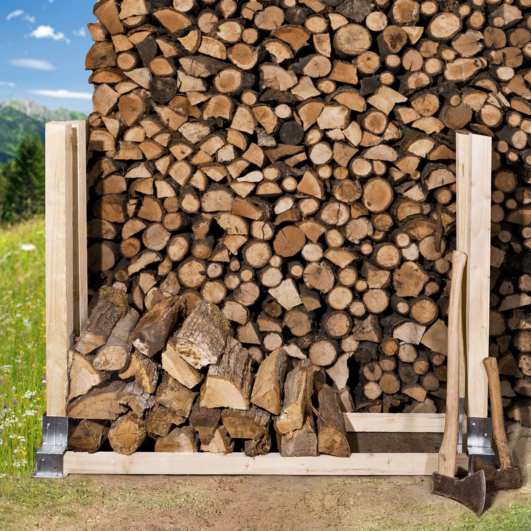 tectake Kaminholzregal Holzstapelhilfe feuerverzinkt 4-tlg., BxTxH:10,00x34,00x15,00 cm