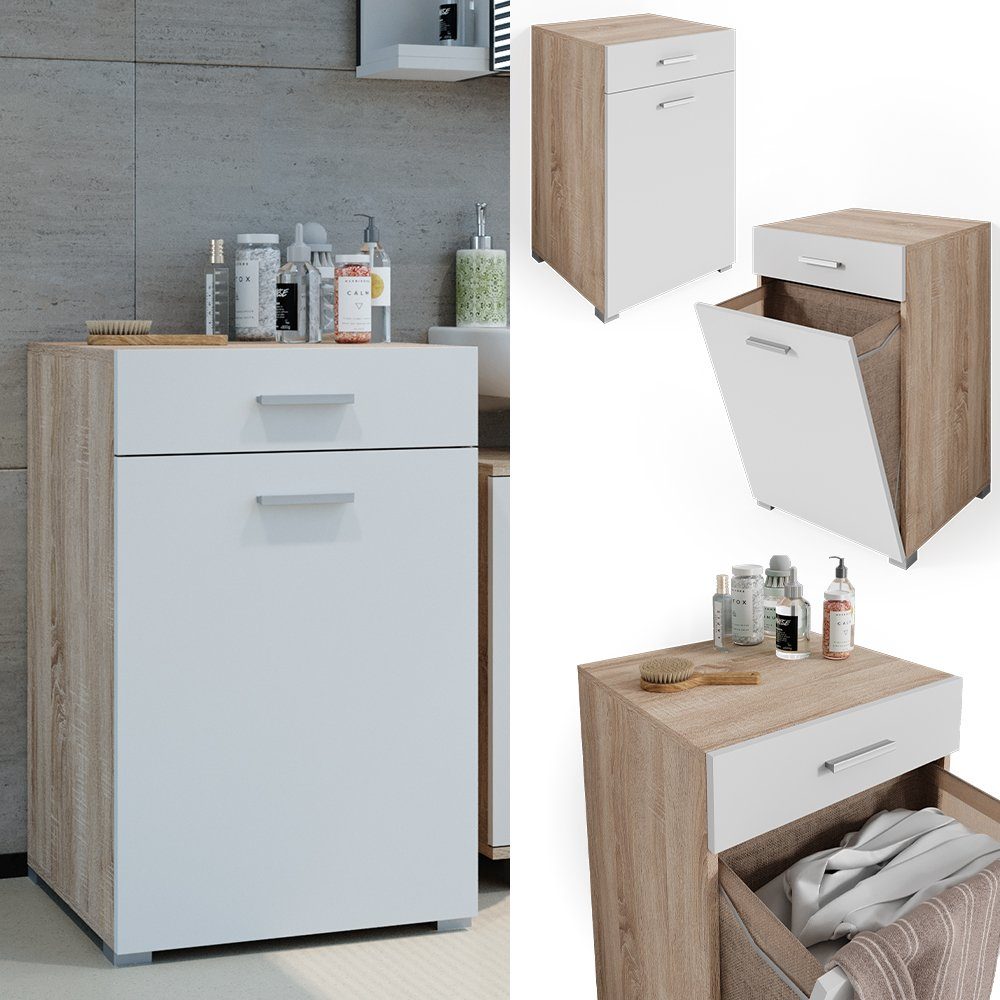 Vicco Wäscheschrank Wäschekorb Badschrank MATTEO XL 1xKipptür Sonoma / Weiß