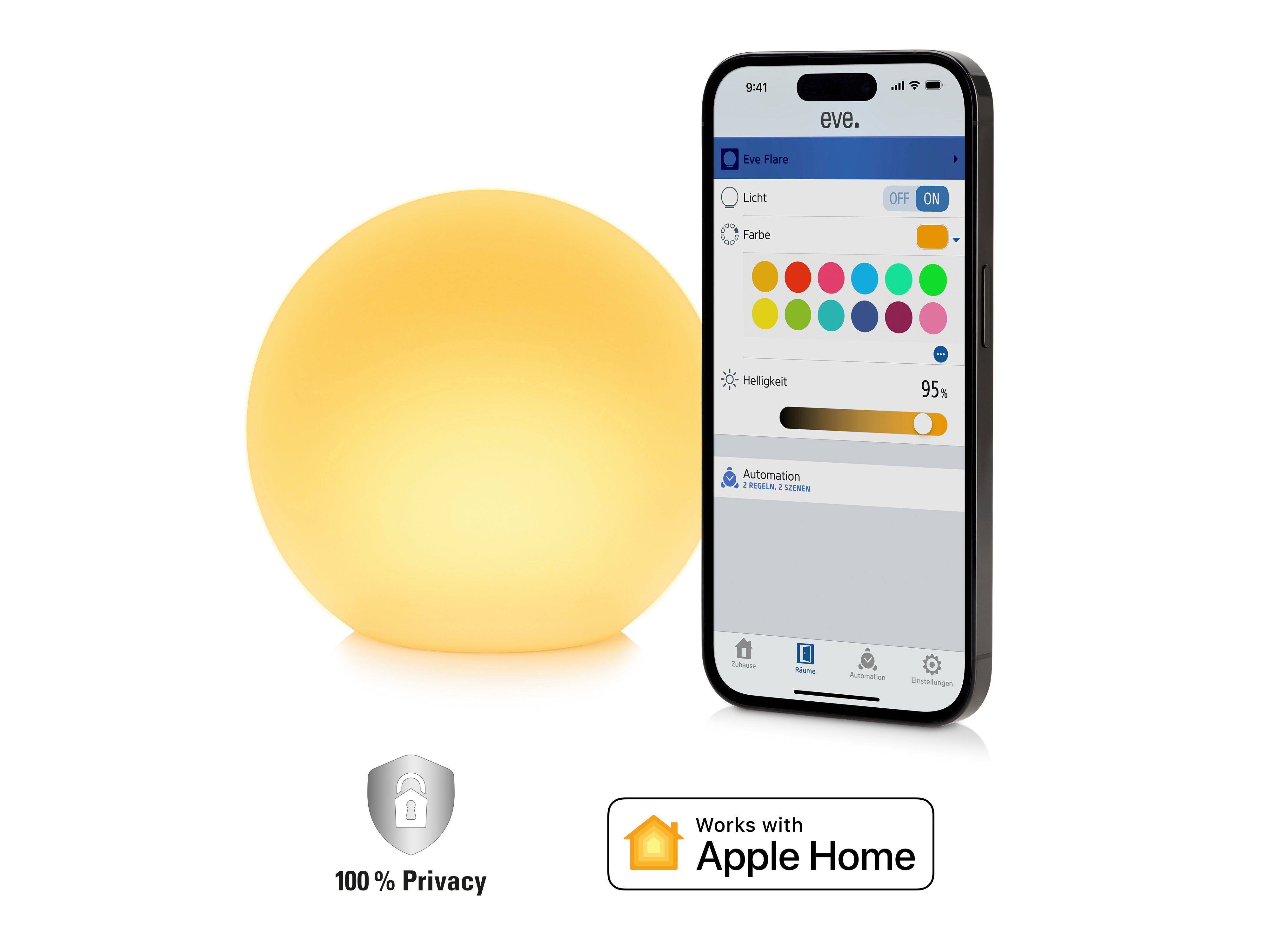 EVE Smarte LED-Leuchte Flare 20EBV9901, Bluetooth, Smart Home, LED fest integriert