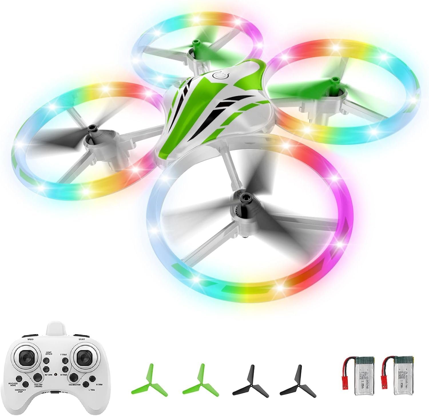 OBEST Mini Drohne für Kinder RC Quadrocopter mit coole LED Lichter Drohne (mit 2 modulare Akkus 3D Flips HöhehaltenundKopflosemModus Höhenhaltung)