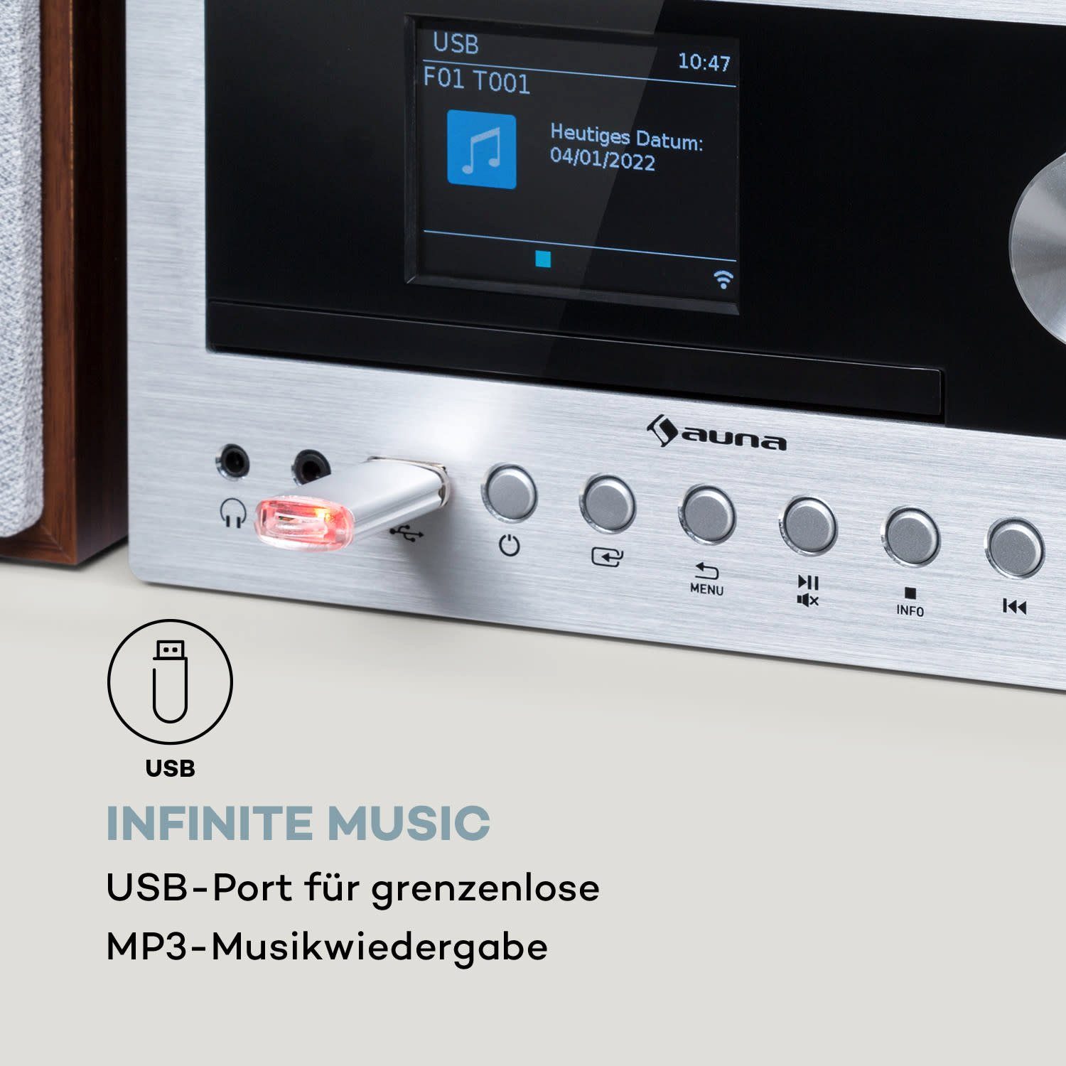 Auna Connect System Stereoanlage (Internet/DAB+/FM Radio, 30 W, Internetradio Küchenradio Digitalradio mit Bluetooth Musikanlage)