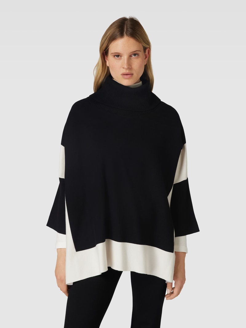 Poncho mit Kontrastbesatz in schwarz