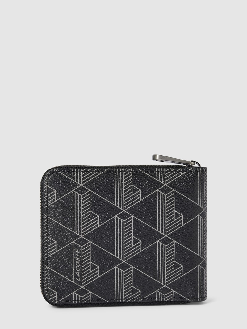 Portemonnaie in Leder-Optik mit Allover-Logo Modell 'COMPACT' in schwarz