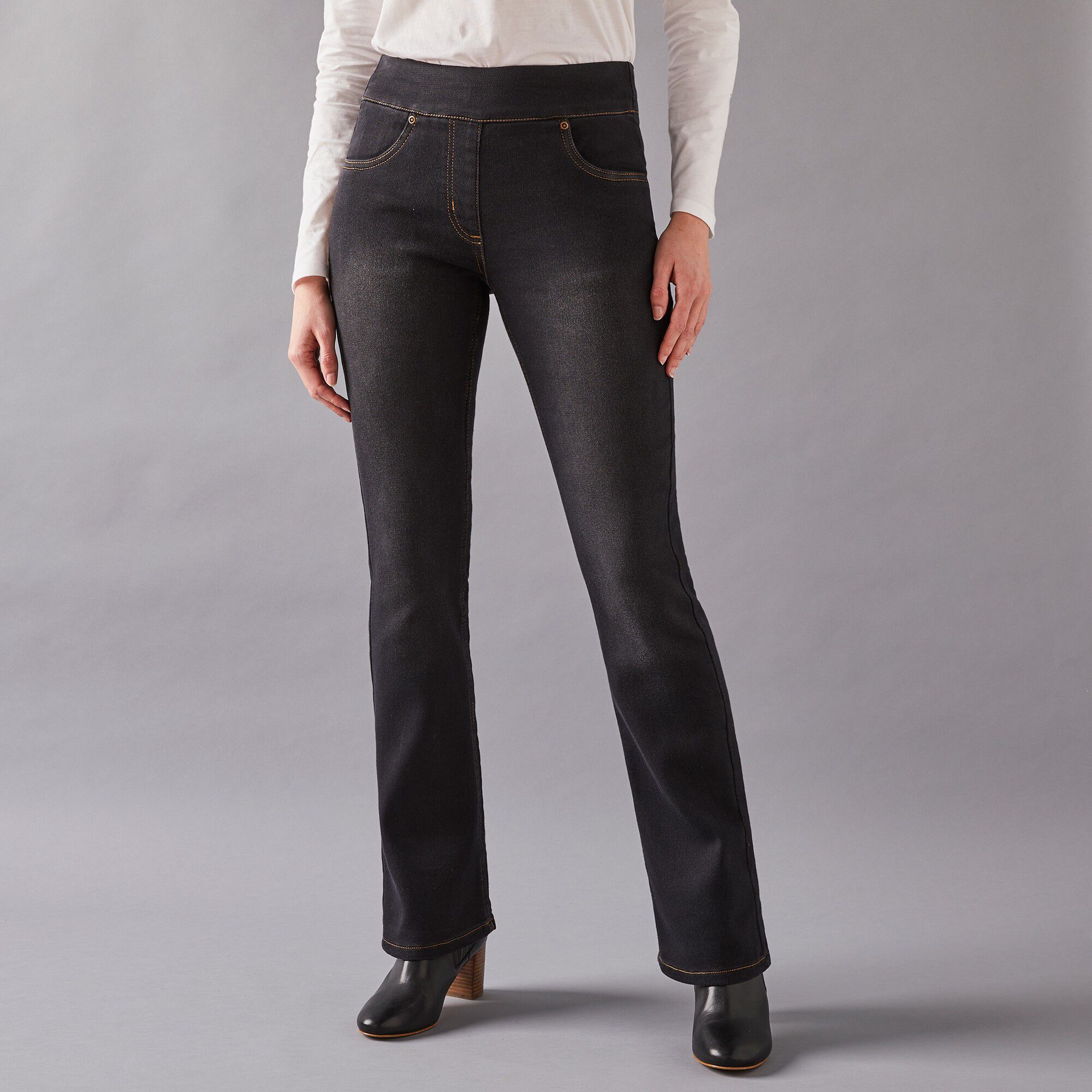 Jean bootcut ultra confort, maille effet denim, petite stature