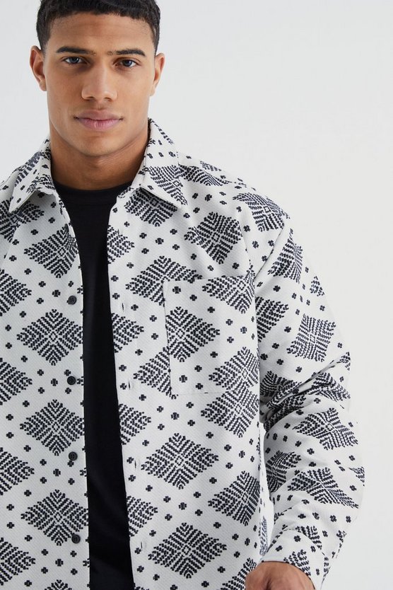 Langärmliges Oversize Jacquard Overshirt