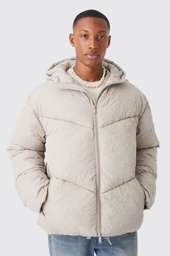 Strukturierte Steppjacke in Knitteroptik mit Kapuze
