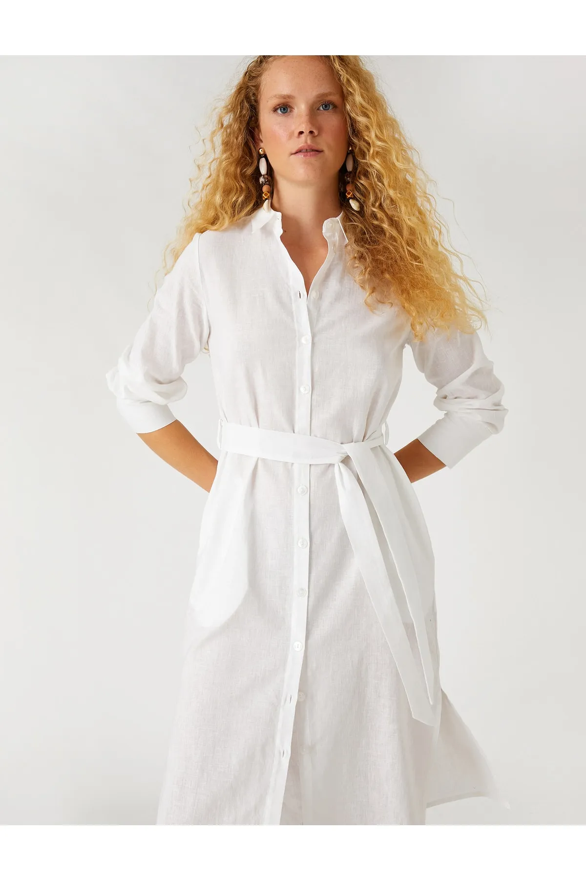 Koton  Midi-Hemdkleid aus Leinenmischung