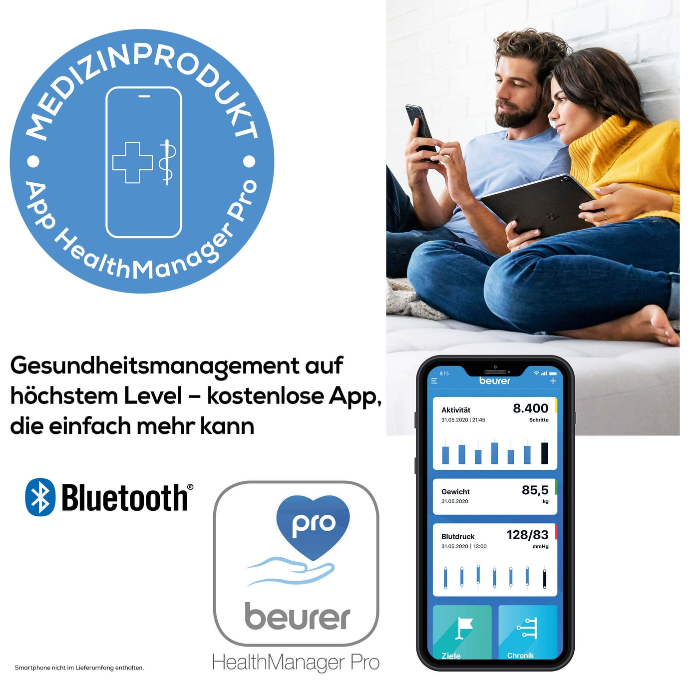 Beurer kontaktloses Thermometer FT 95 <i>Bluetooth</i>®-Fieberthermometer kontaktlos mit Anbindung an HealthManager & BabyCare App