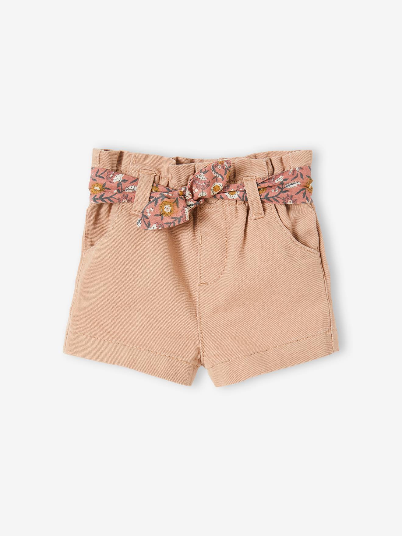 Vertbaudet Mädchen Baby Shorts mit Stoffgürtel - beige