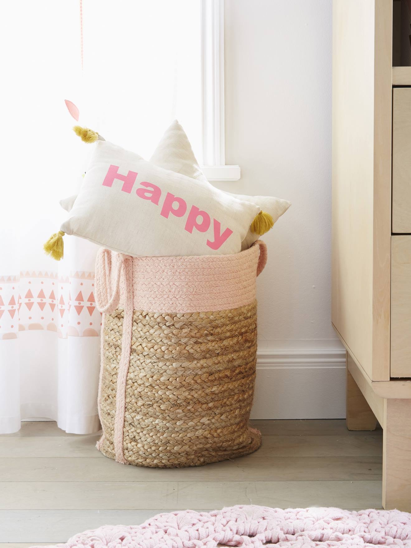 Panier en jute bicolore Calla osier/rose