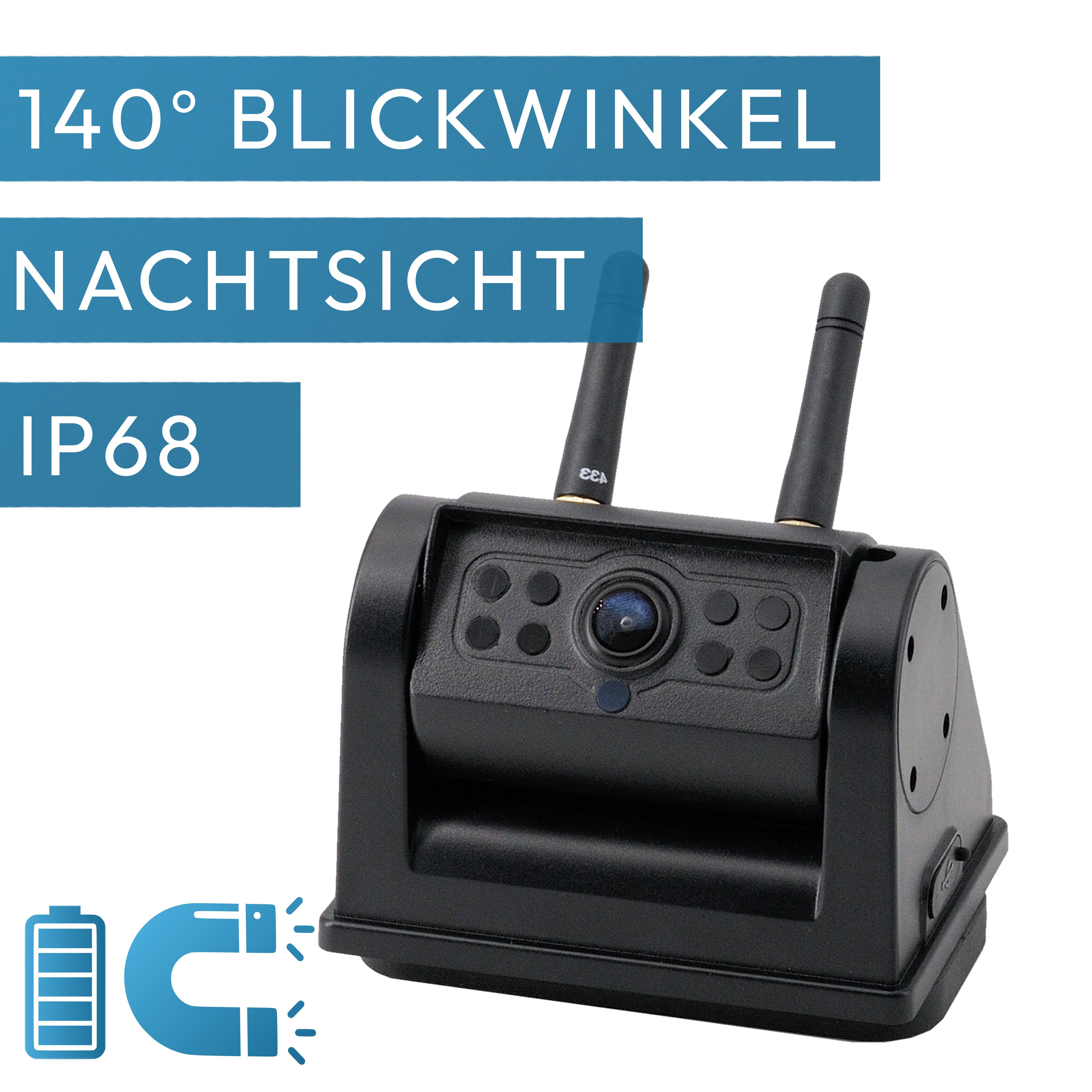 VSG24 7“ Element HD Funk Rückfahrsystem Akku Magnet Rückfahrkamera Rückfahrkamera (2,4 Ghz Digital, Rückfahrmonitor, Magnet-Kamera (s), Zubehör, Bedienungsanleitung)