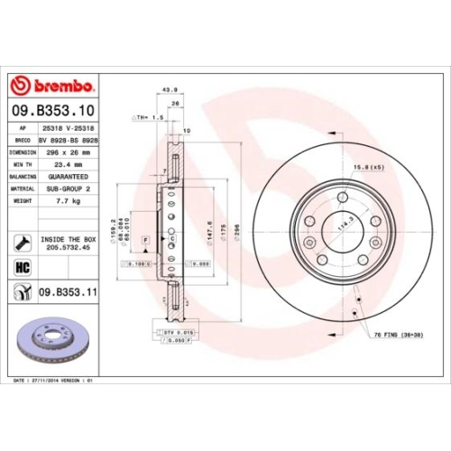 09.B353.11 BREMSSCHEIBE BREMBO VA  VP2 - ATU