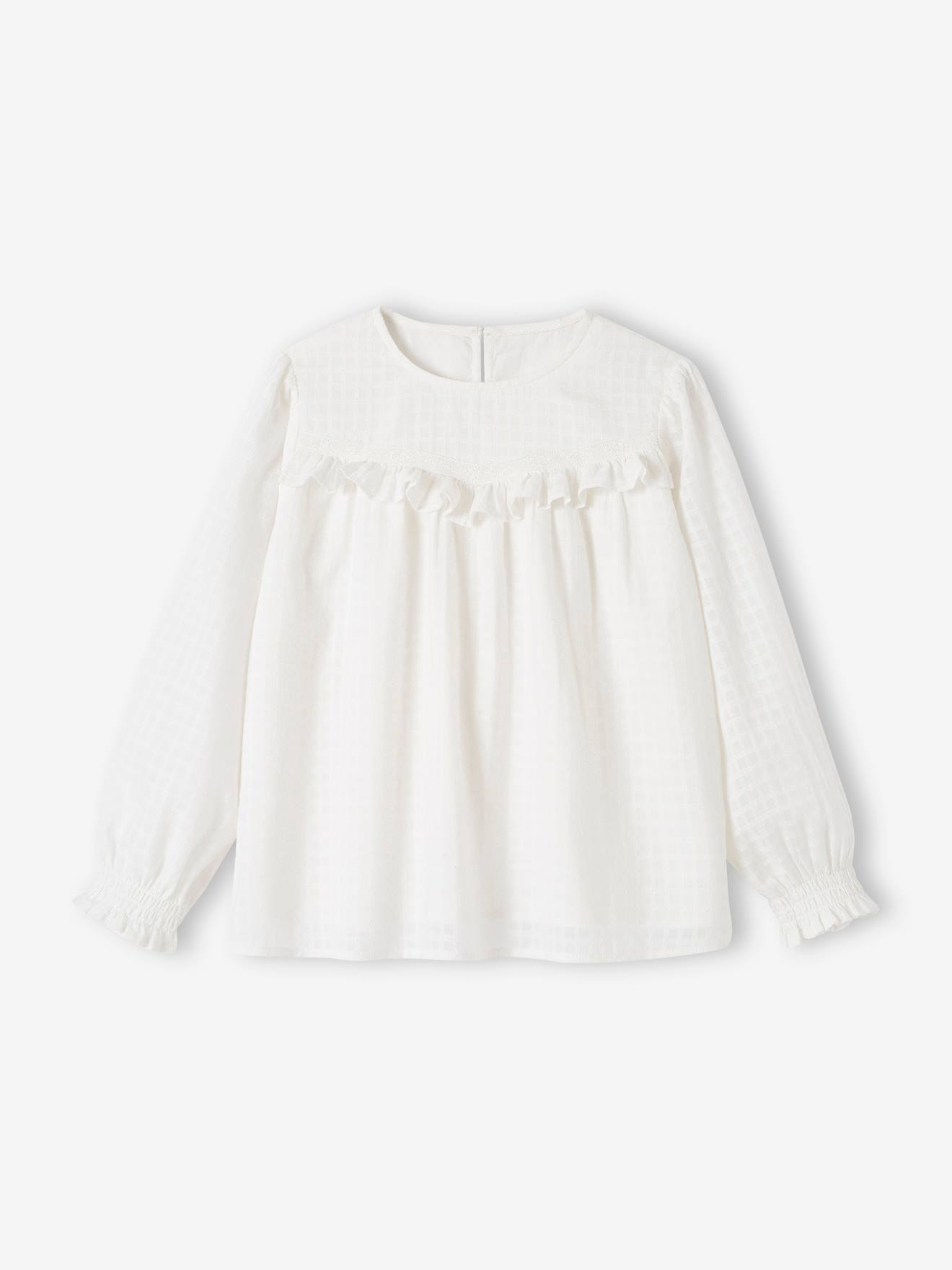 Blouse à volant effet texturé fille marine