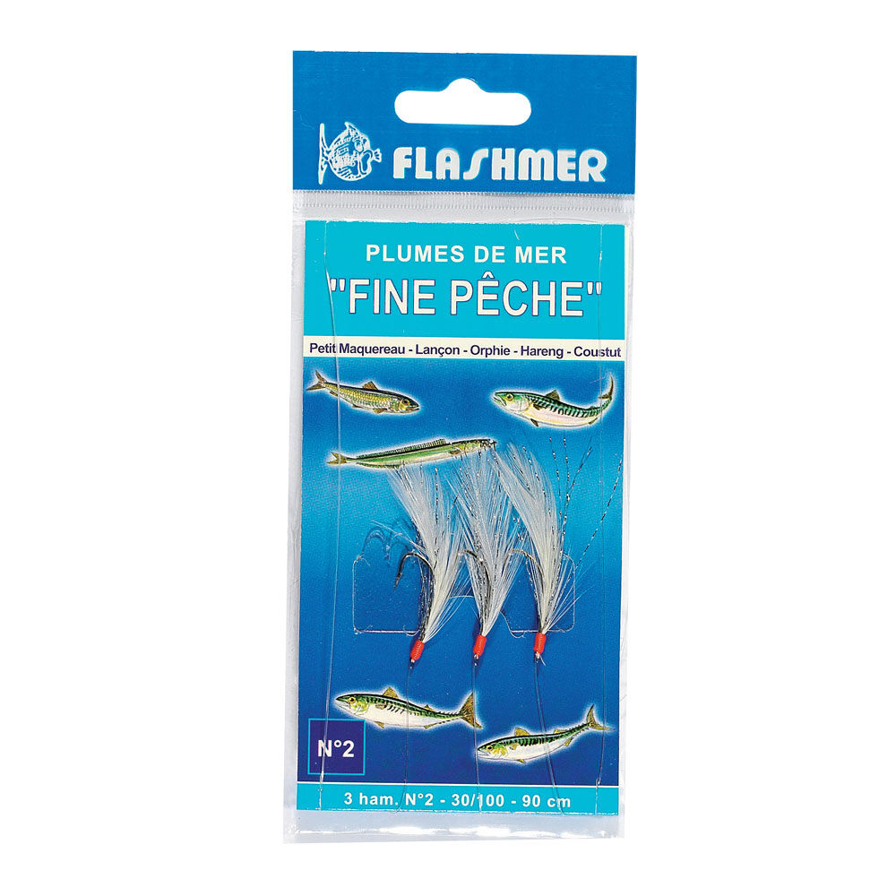 Flashmer Fine Sea Feather 3 koukkua nro 2 valkoinen