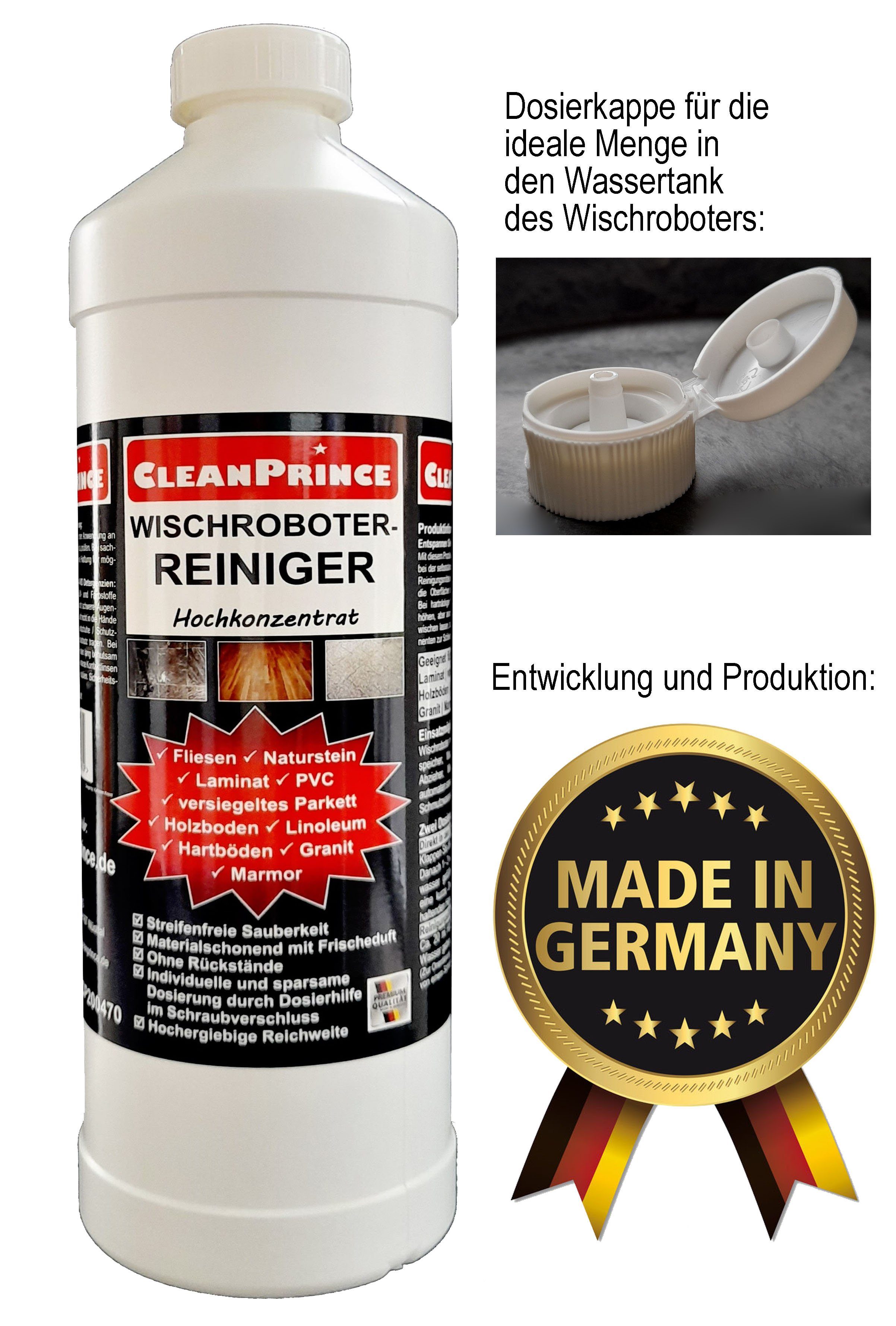 CleanPrince Wischroboter Reinigungsmittel Konzentrat 1 Liter mit Dosierkappe