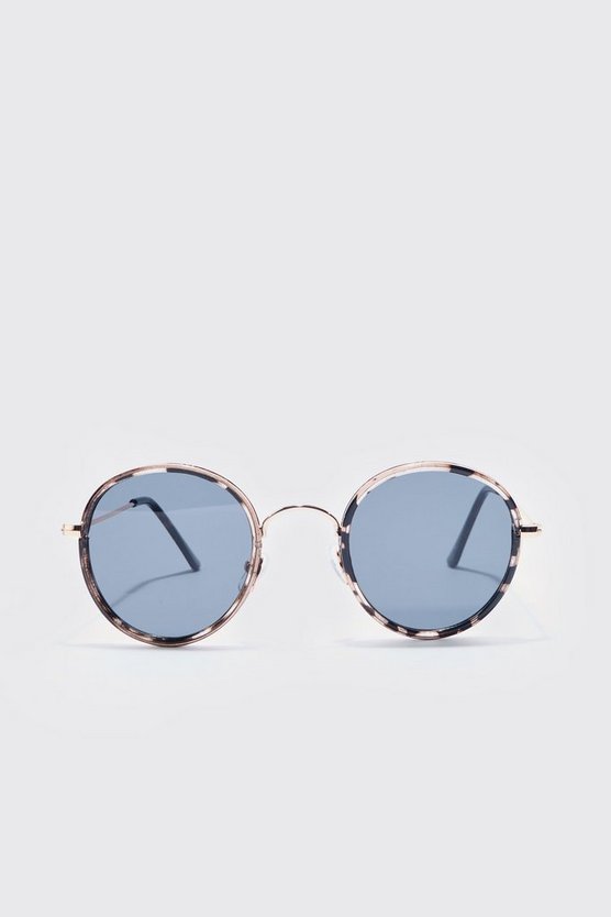 Runde Schildplatt Metall-Sonnenbrille