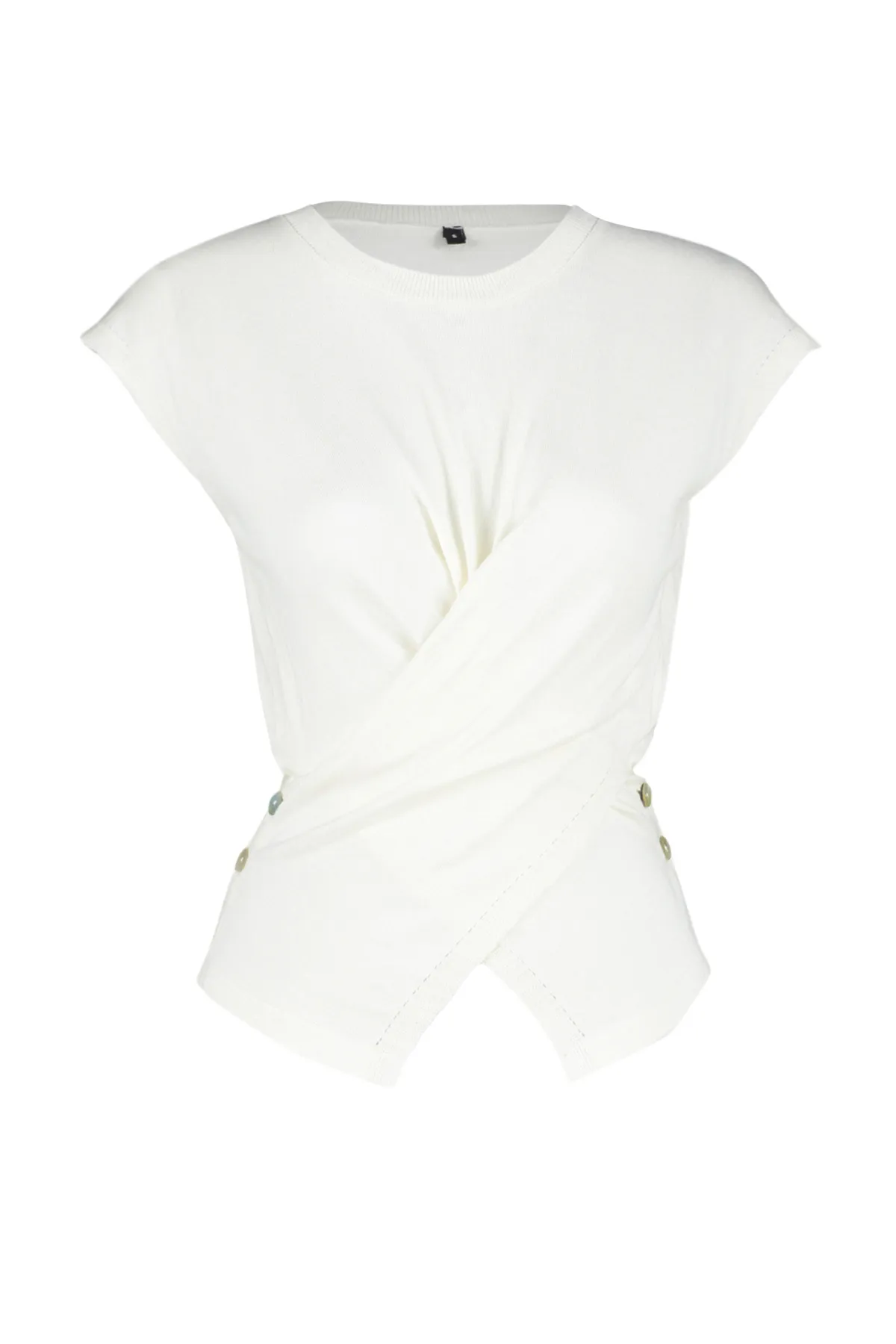 Trendyol Collection  Strickbluse in Ecru-Baumwoll-T-Shirt-Optik TWOSS24BZ00266