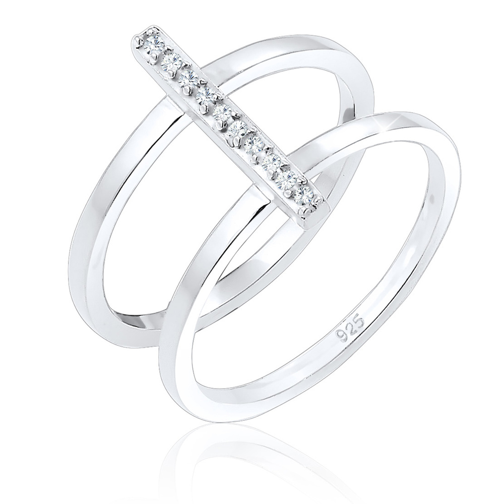 Elli Elli Bague Géo Minimal Filigree Bague Femme (925/1000) Argent Cristal Bague