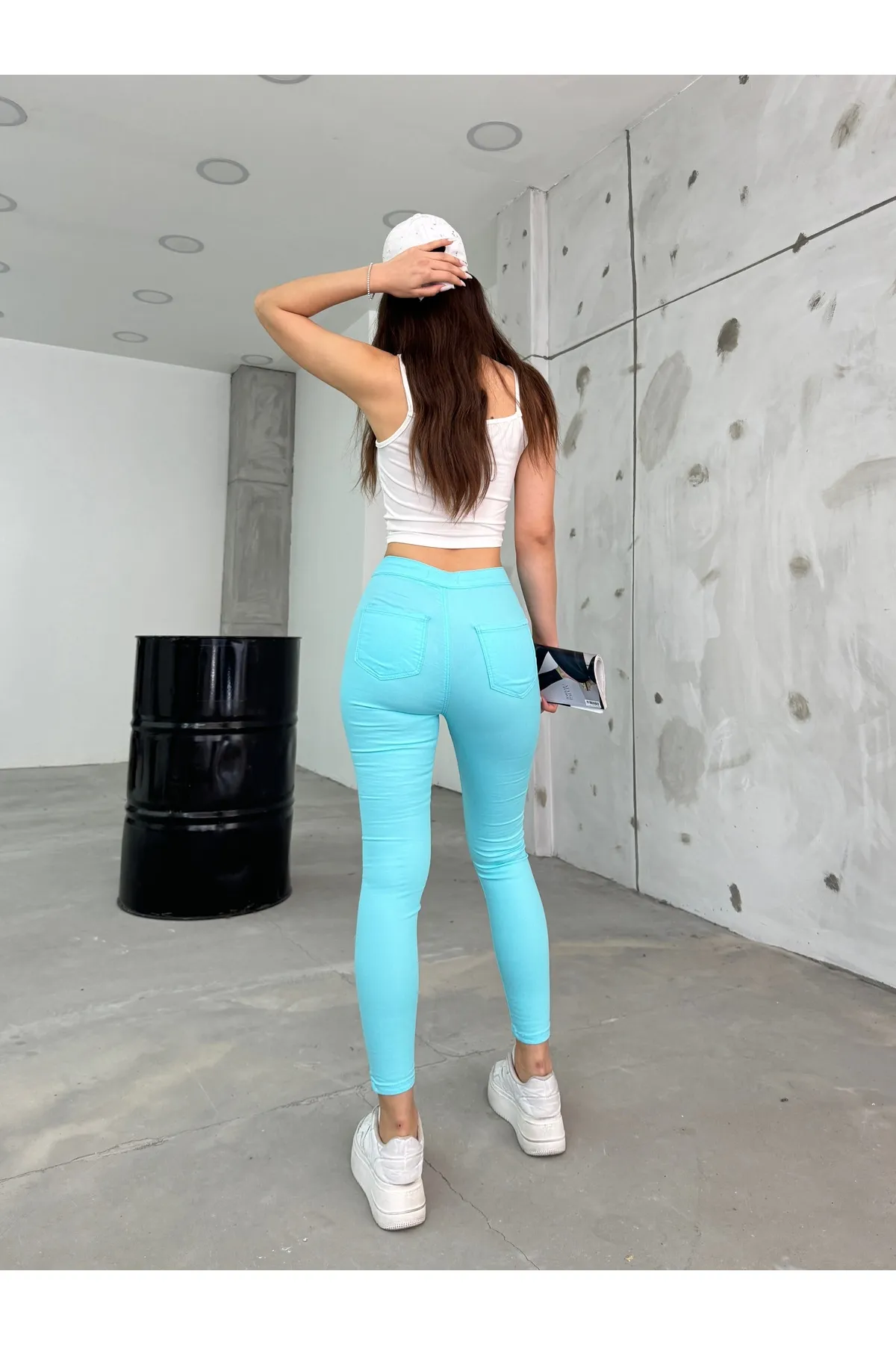 BİKELİFEJNS  Türkisfarbene Lycra-Leggings mit hoher Taille für Damen
