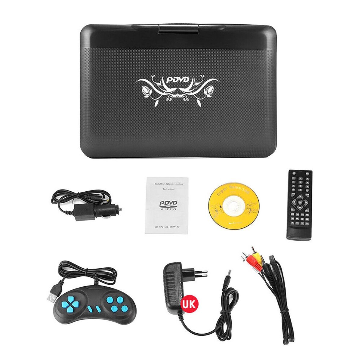 Yoyaxi Tragbarer 9-Zoll-3D-TV-VCD-HD-DVD-Player Portabler DVD-Player (LCD 270° schwenkbarer Bildschirm, Spiel-Joystick, VCD, USB)