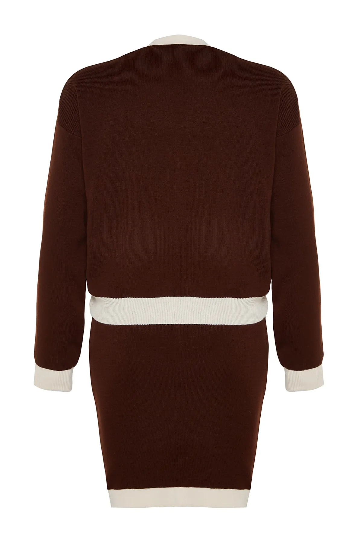 Trendyol Collection  Braunes Strickoberteil- und -unterteil-Set mit Blockfarben TWOAW24AU00034