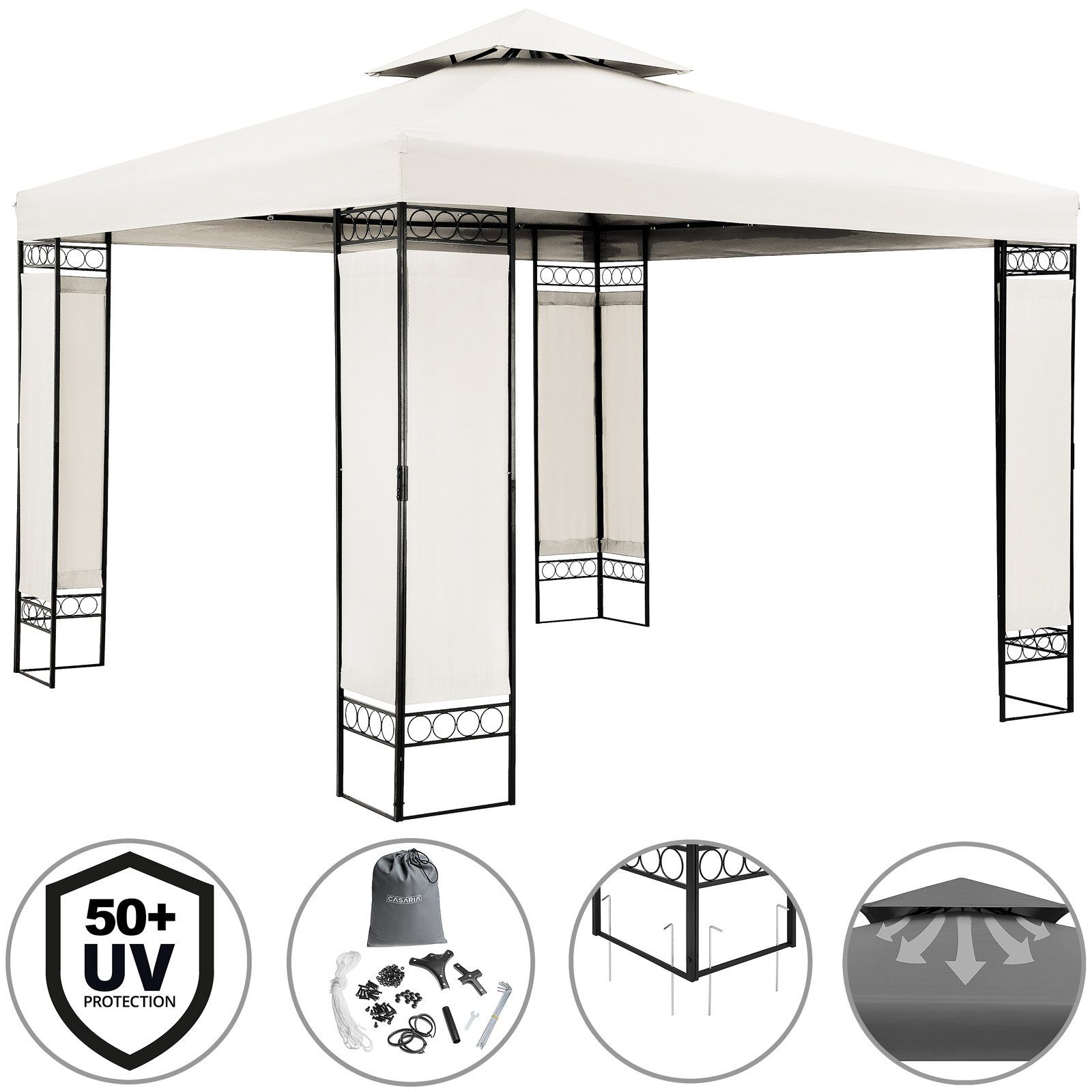 Casaria Pavillon Lorca, 3x3m Farbwahl UV-Schutz 50+ Wasserabweisend Stabil Robust Metall mit