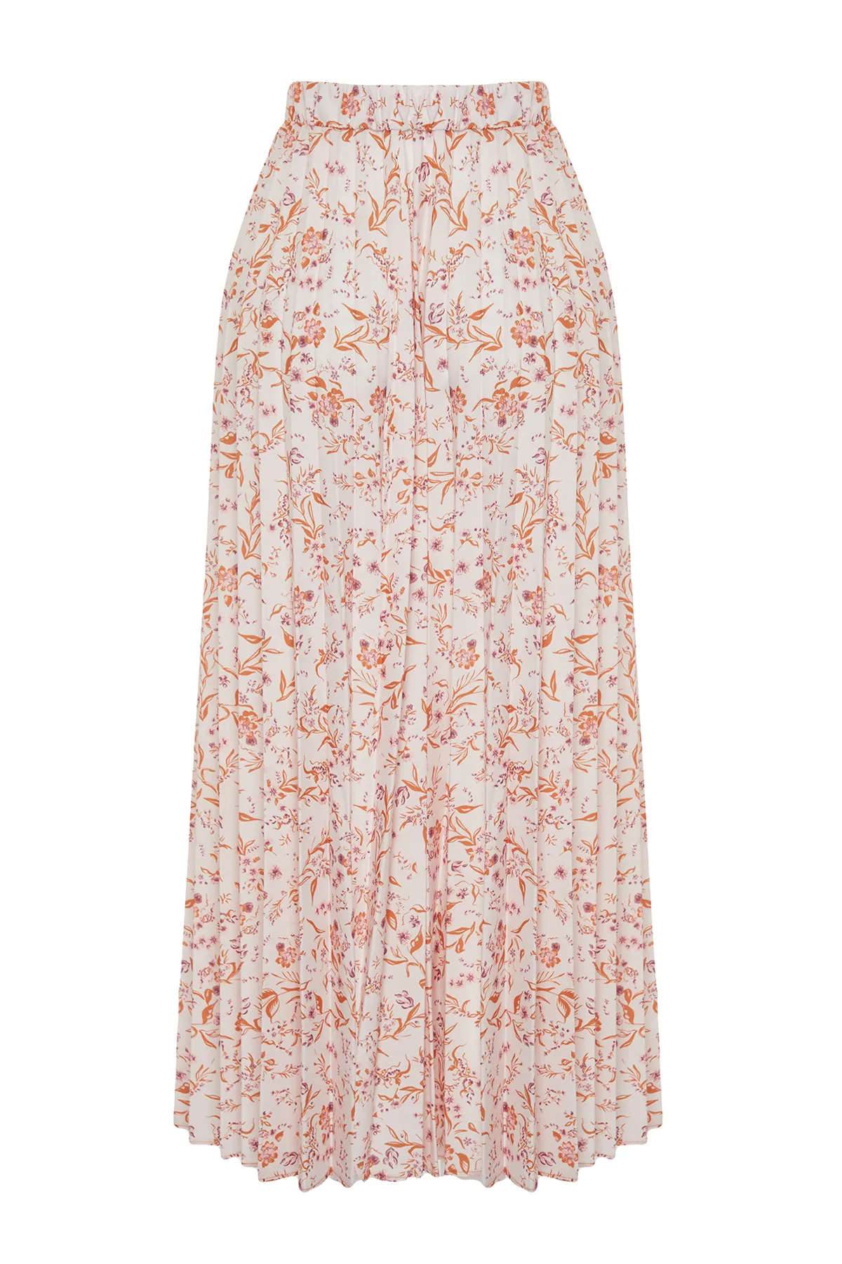 Trendyol Modest  Ecrufarbener gewebter Plisseerock mit Blumenmuster und elastischer Taille TCTSS23EE00018