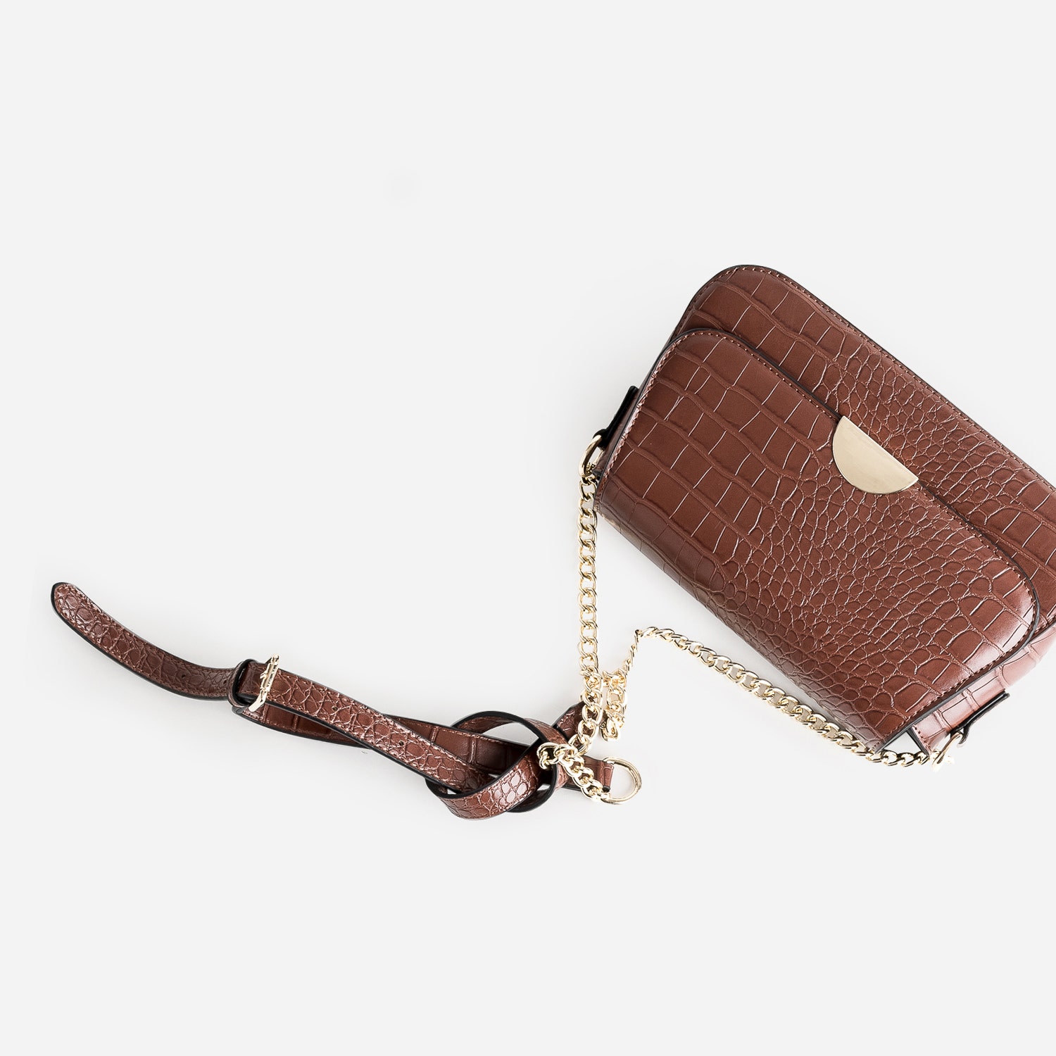 Sac bandoulière cognac embossé effet croco
