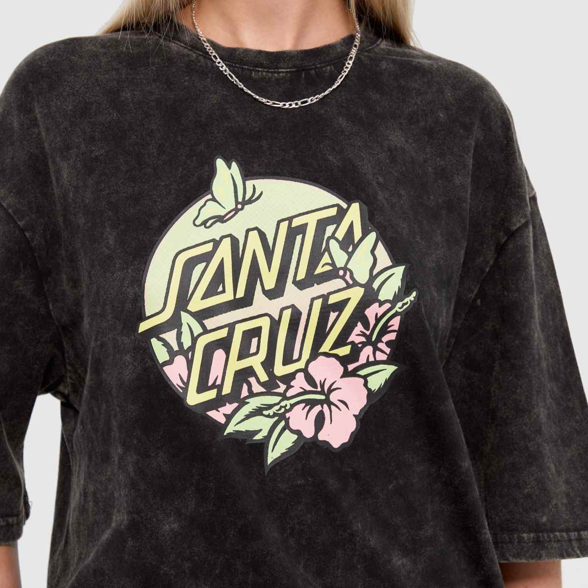 Santa Cruz – Svart, prickig oversized t-shirt med flight-motiv