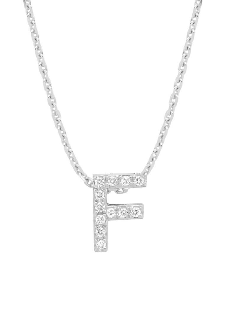 Pandantiv cu vârf de diamant din aur alb, diamant de 0.04ct, alfabet