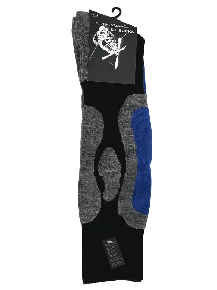 Cotton Prime® 2 Paar Skisocken mit Spezialpolsterung Skistrümpfe in schwarz/blau günstig kaufen