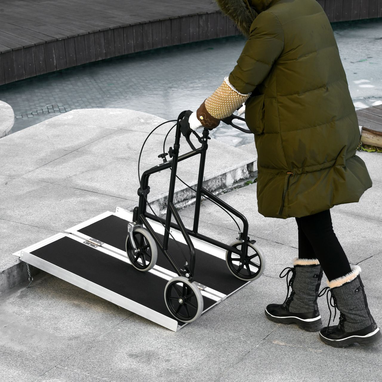 HOMCOM Rollstuhlrampe Auffahrrampe Rollstühle Rollatoren Faltbar Aluminium PVC