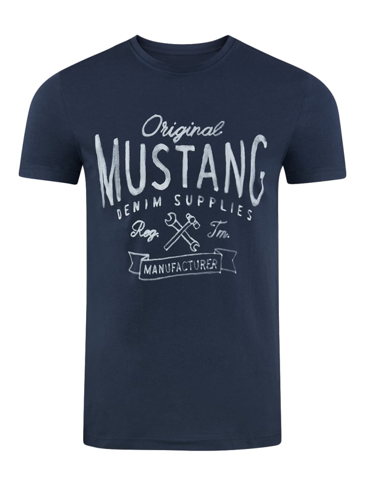 Mustang T-Shirt Basic Print in Blau günstig kaufen
