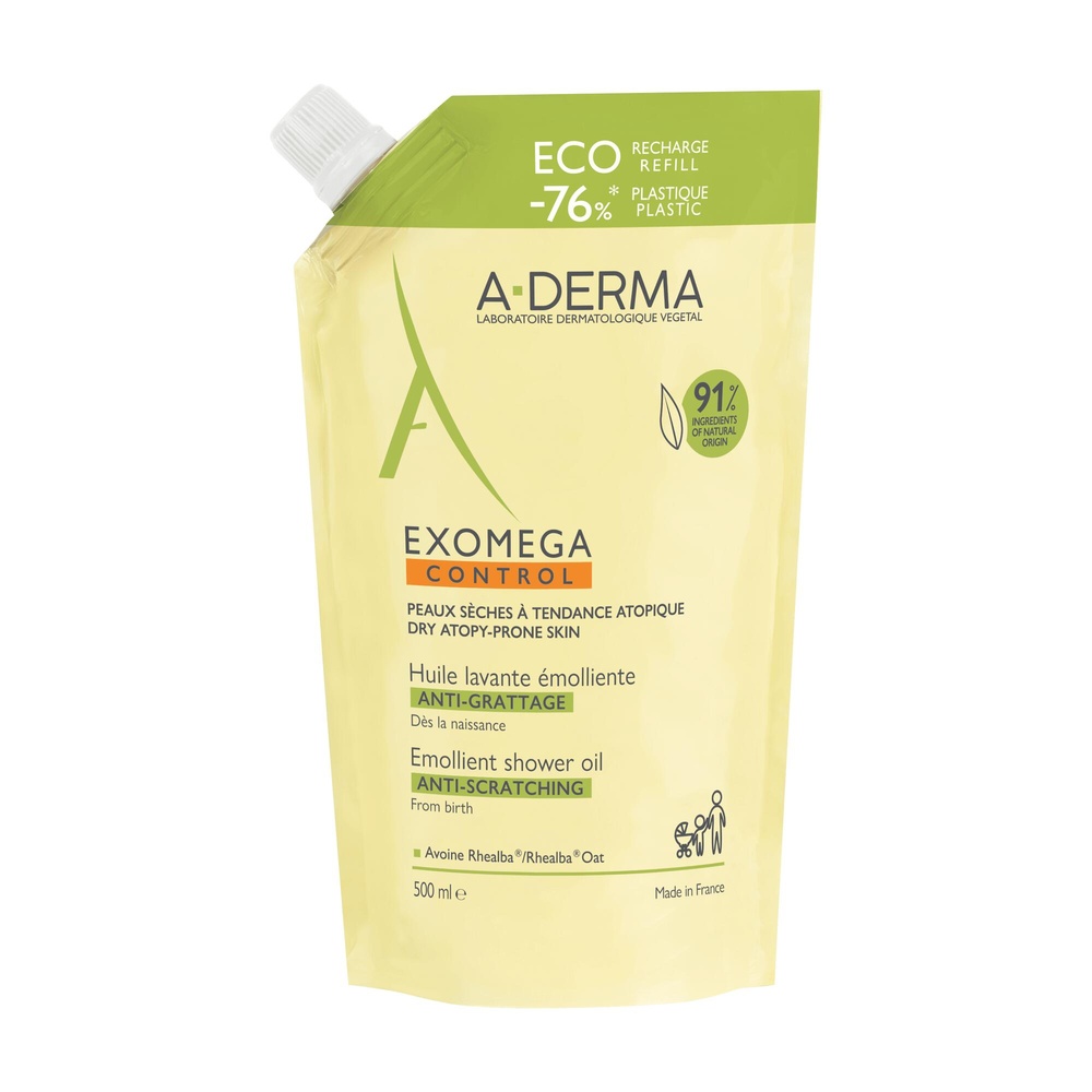 A-Derma Exomega Control - Huile lavante emollien te anti-grattage eco recharge 500ml Huile lavante