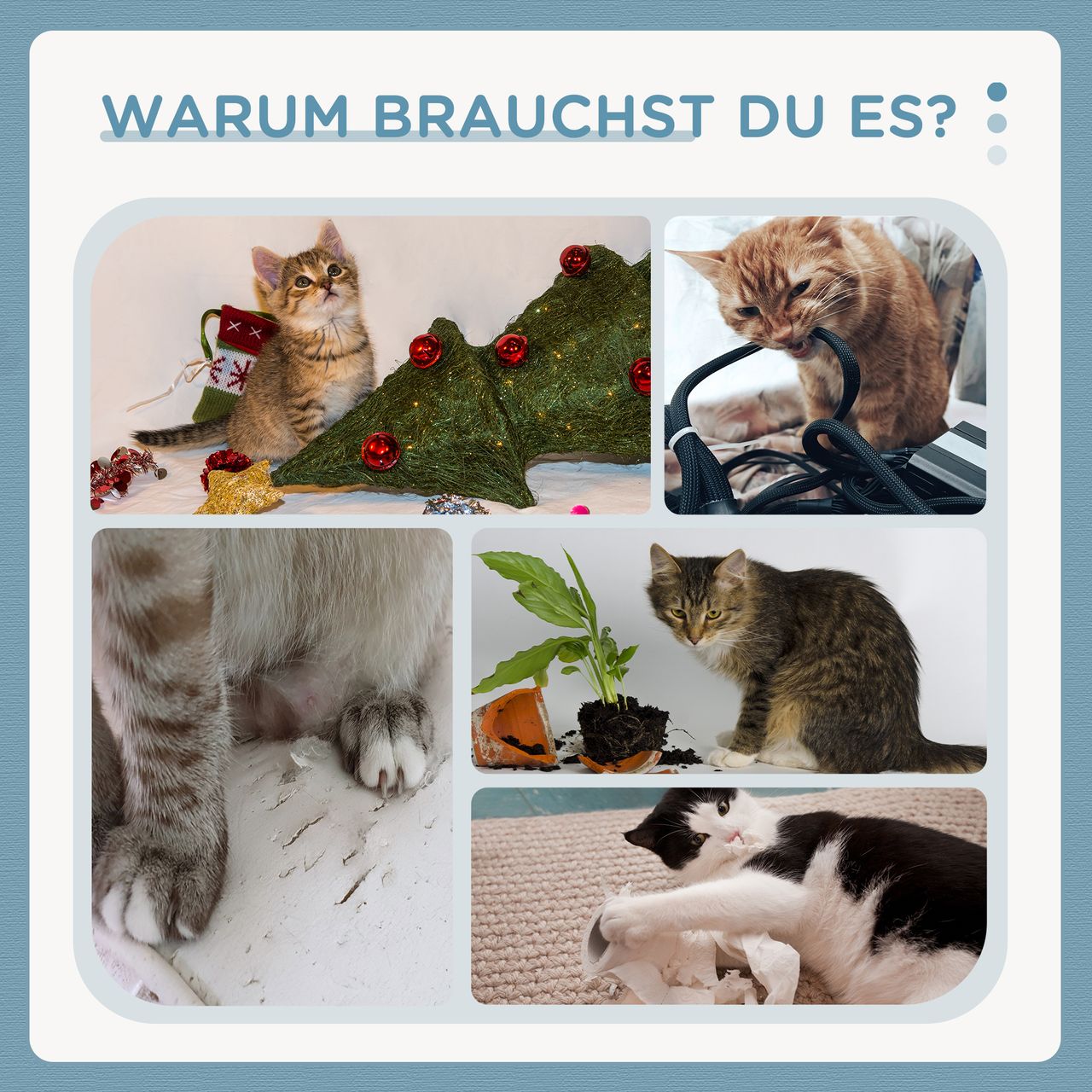 PawHut Hoher Kratzbaum 2,25-2,55m 6 Etagen Katzenhaus Plüschbezug Hellgrau