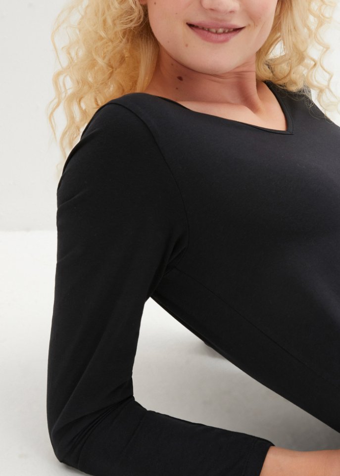 Langarmshirt mit V-Ausschnitt (2er Pack)