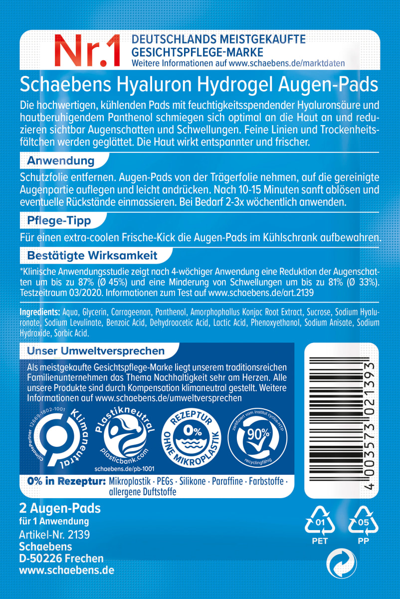 Augenpads Hyaluron Hydrogel (1 Paar), 2 St