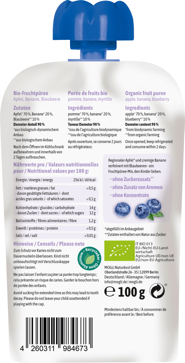 Quetschie Blaubeere Apfel & Banane, ab 1 Jahr, 100 g