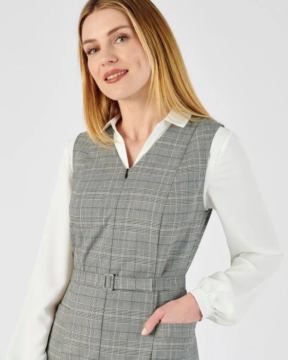 Robe sans manches à carreaux zippée