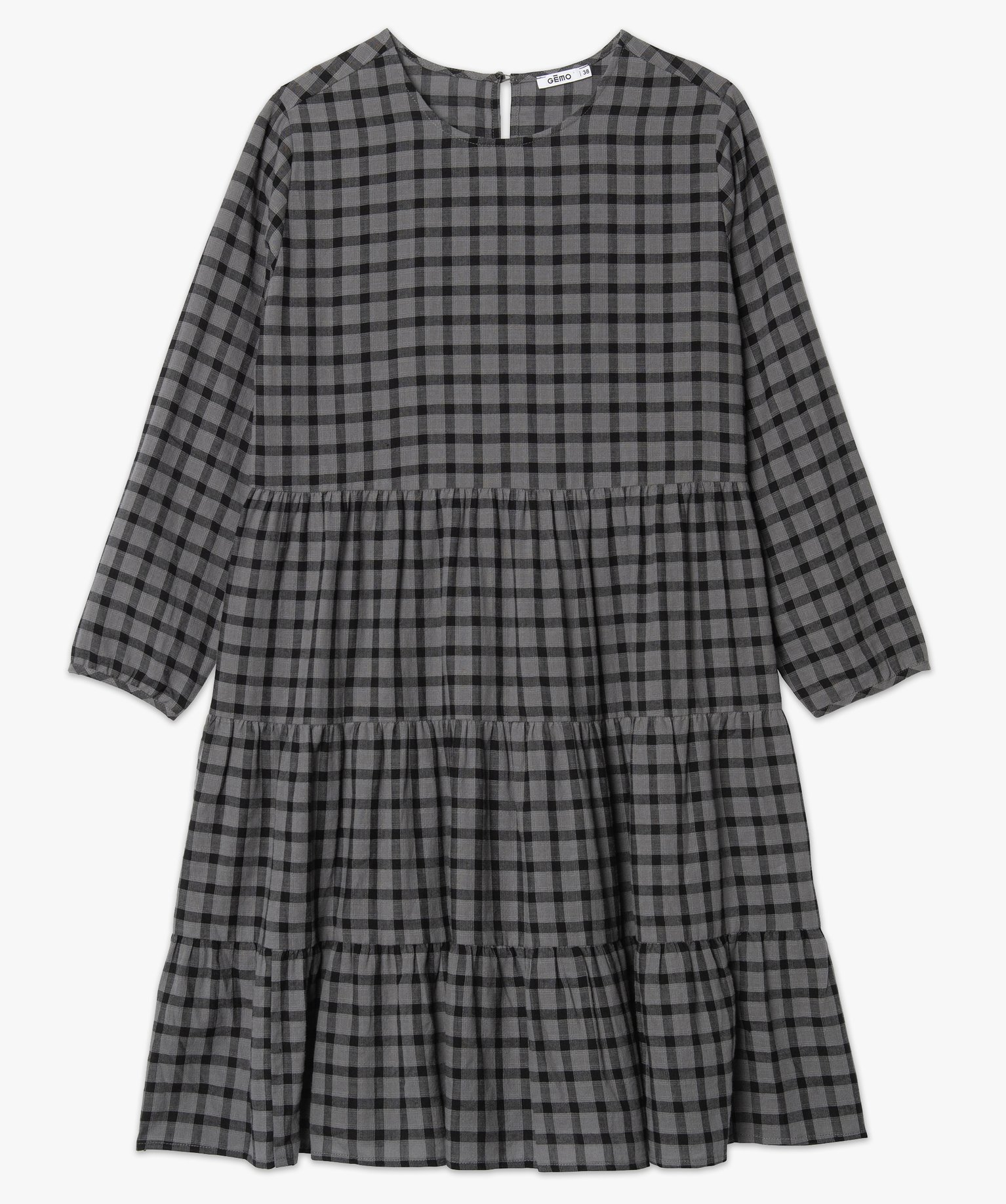 Robe femme ample à carreaux manches 3/4 | GEMO