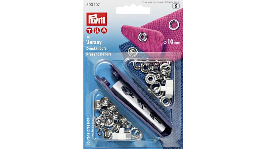 Prym nähfreie Druckknopfe Jersey Zackenring Messing 10 mm silberfarbig