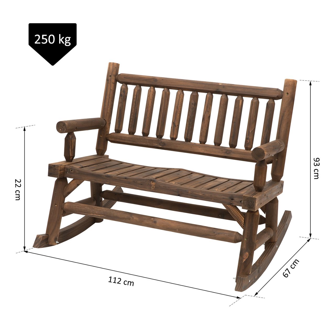 Outsunny Schaukelstuhl mit Armlehne Gartenstuhl Schwingsessel Massivholz Dunkelbraun 112 x 67 x 93 cm