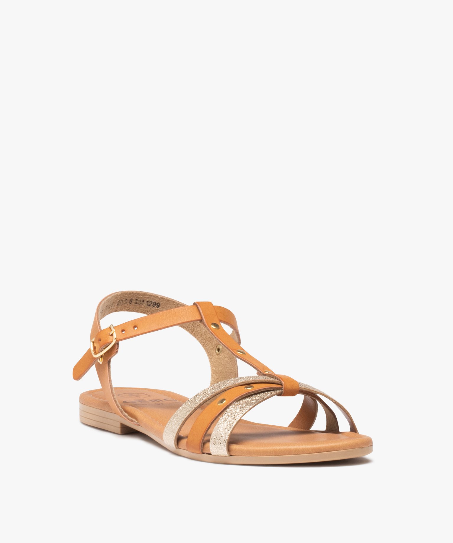 Sandales femme à fines brides pailletées camel | GEMO