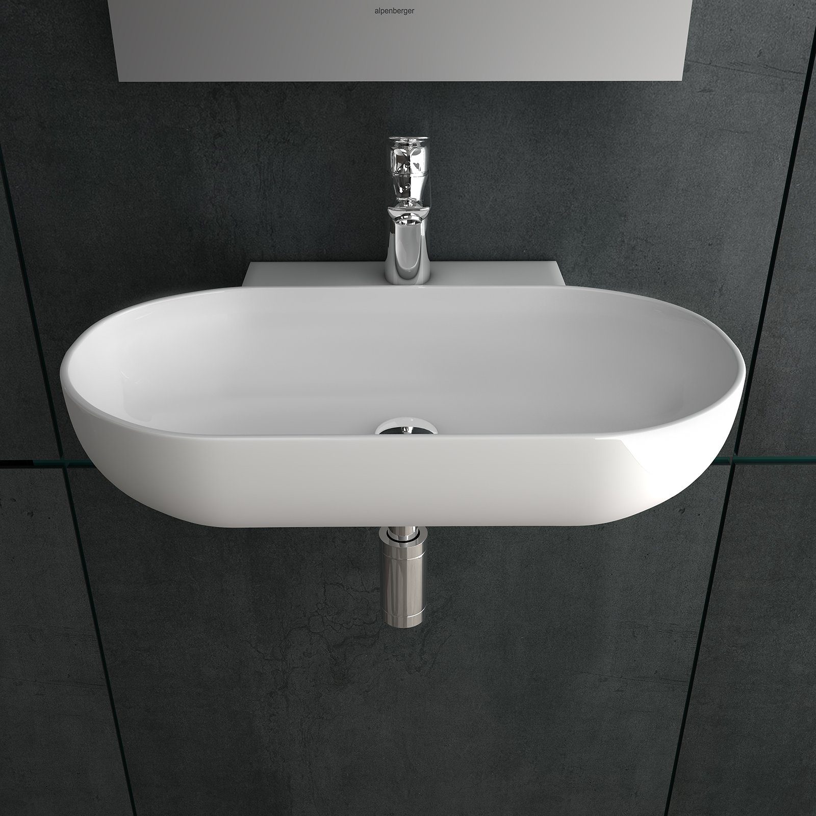 Alpenberger Waschbecken Ovaler Waschtisch in Weiß, hygienisch mit Nano Beschichtung (1-tlg., Keramik Handwaschbecken), Lotus Effekt, pflegeleicht, modernes Design