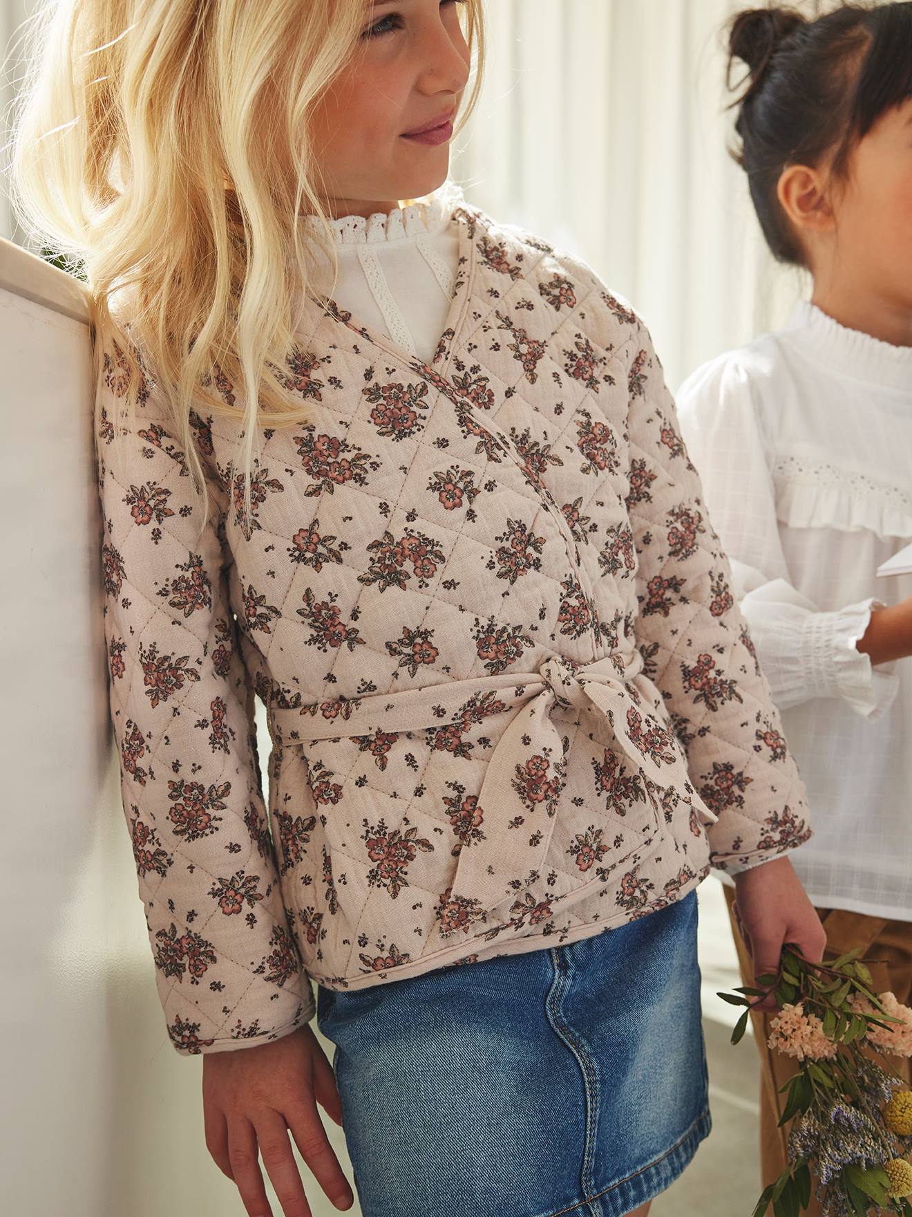 Veste matelassée imprimée fleurs fille light beige print