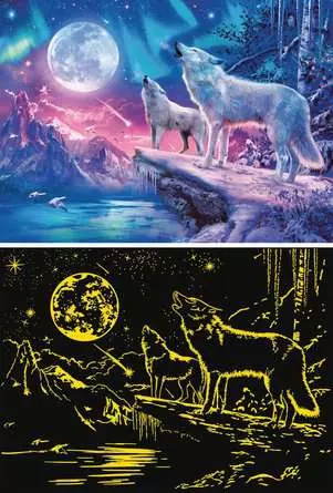 Puzzle 500 Teile - Wolf im Nordlicht