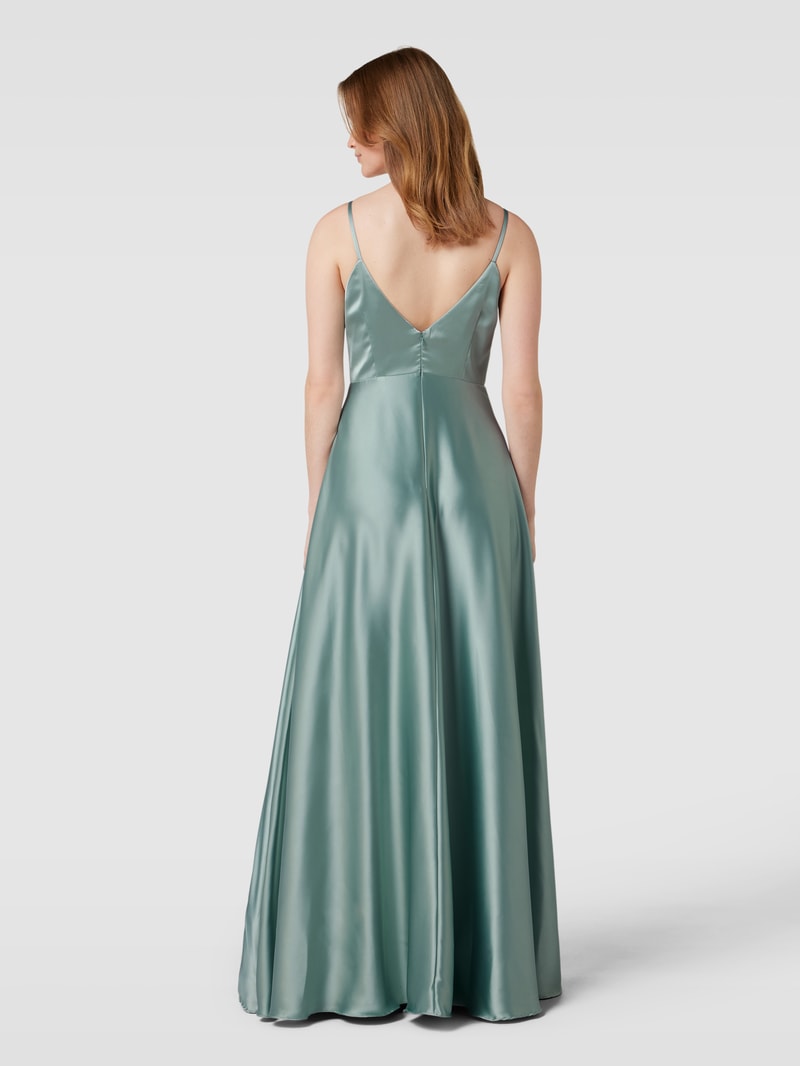 Abendkleid mit V-Ausschnitt in olivgrün meliert
