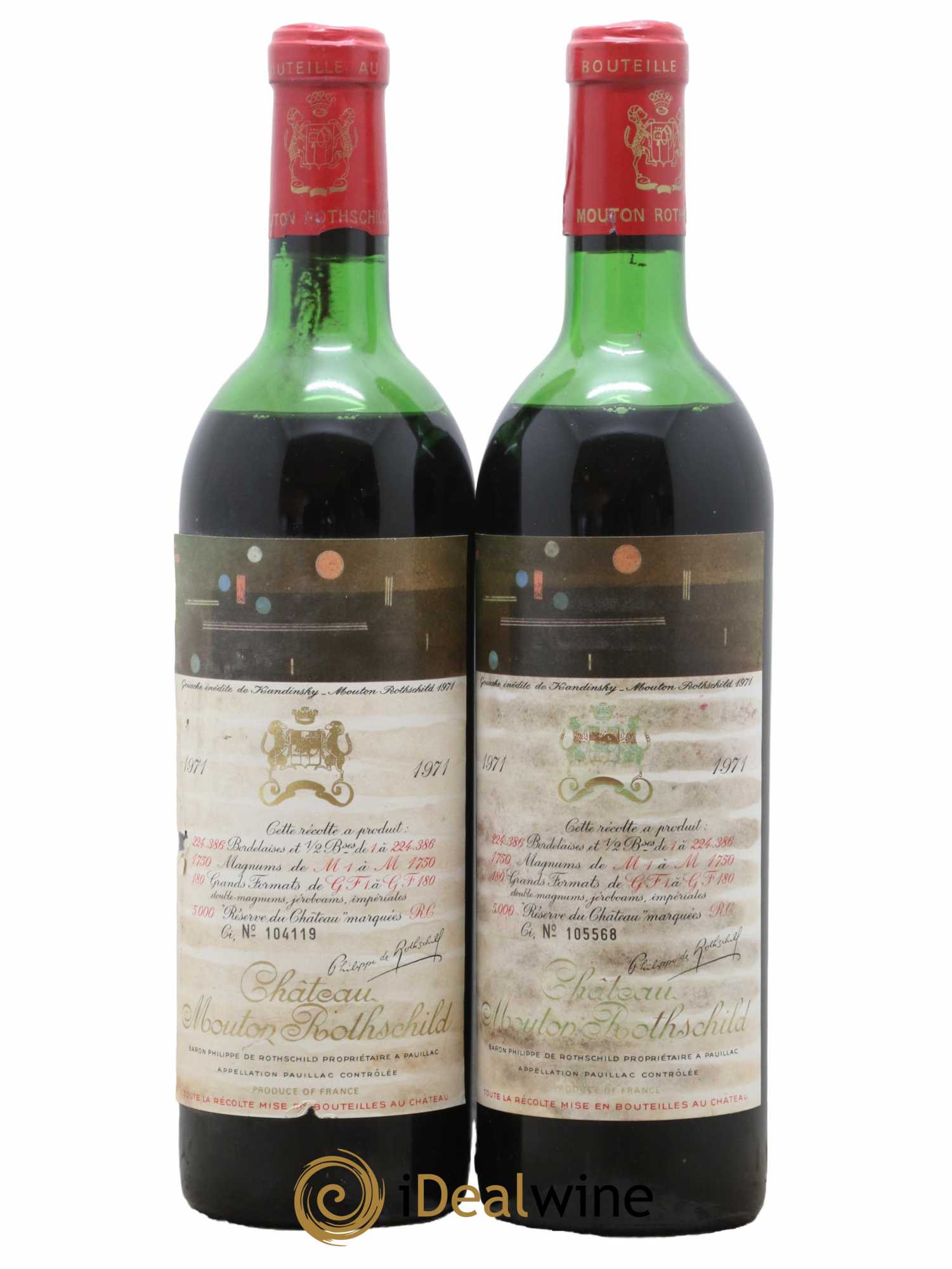 Château Mouton Rothschild 1er Grand Cru Classé  1971 - Lot de 2 Bouteilles